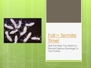 Fall = Termite
Time!
Get the Help You Need to
Prevent Serious Damage To
Your Home.

 
