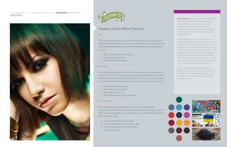 THE LEBERMUTH CO. | FALL/WINTER 2017-2018 | FRAGRANCE TREND REPORT
DEMOCRACY est.
1908 Democracy gives way to the current political
climate, bringing about change-makers and
those seeking truth, fairness and equality.
Members of the movement seek to bring
societal issues into the spotlight and challenge
the powers that be by expressing their own
sense of style.
Expressive street art and graffiti, delivers a
powerful message. It is front and center and it
sparks action and creative conversations. The
liberated culture, ideas and feelings are reflected
in fabric and nail designs as well as product and
package graphics. Unconventional makeup and
hairstyles find their place among the crowds,
with darkened eyes, baby bangs, buzz cuts and
dip dyed hair strands. Pops of color throughout
show individuality, flair and rebelliousness.
Use of edgy and unexpected materials like
charcoal in personal care products continues,
but look for other unique ingredients such as
black salt, menthol, bamboo sap, fermented
honey and coal tar.
Fragrance Trends Within This Story:
Riot
Change sparks riots, and so the match meets the flame, igniting powerful
excitement and danger. Power, seduction and explosive sensations surround
these fragrances. Seeking justice for the future is elusive, spectacular and
exciting.
•	 Sultry Citrus Myrrh AN 92-9014-21
•	 Molten Spark 94-4001-68
•	 Feu De Bois Type 91-1020-65
Revelation
The modern feminist discovers that one can be feminine, yet demanding of
her place in the world. The stereotypes associated with Feminists are thrown
out the window as women embrace and welcome who they are, not who they
are expected to be. Follow your dreams. Be strong, be true, be unique, be you.
•	 Power Boost AN 91-1036-52A
•	 Pure Grace Type 91-1038-40
•	 Dreams AN 91-1040-56
•	 Black Woman Unique Type 93-0112-50
Unconventional
Those who speak up and stand out in a crowd aren’t afraid of the
consequences. Inspired by a sharp edge and primal spirit that isn’t afraid to
take risks. These fragrances are intoxicating and uninhibited and reveal the
rebel inside each of us.
•	 Viva La Juicy Noir Type 91-1043-89
•	 Cire Trudon Madeline Type II 95-5000-65
•	 Eau Contemporaine Type II 95-5001-90
•	 Allure 93-0122-71A
 