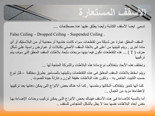 َٚ‫حغ‬‫اٝضا‬‫ٍصغيذاث‬ ‫ػذة‬ ‫ػيٖٞا‬ ‫ٝغيق‬ ‫ٗأٝضا‬ ‫اىناربت‬ ‫األعقف‬....
False Ceiling – Dropped Ceiling – Suspended Ceiling .
ٗ‫أ‬ ‫عبخٞل‬ ‫اىب‬ ِ‫ٍب‬ ٗ‫أ‬ ‫ٍؼذّٞبت‬ ٗ‫أ‬ ‫أببٞت‬ ‫ماّبج‬ ‫عب٘ان‬ ‫حقاعؼباث‬ ِ‫ٍب‬ ‫شببنت‬ ِ‫ػ‬ ‫ػباسة‬ ‫اىَؼيق‬ ‫اىغقف‬ٙ‫أ‬
ٙ‫ش‬ ‫أ‬ ‫ٍادة‬,ٚ‫أػي‬ ٍِ ‫حزبٞخٖا‬ ٌ‫ٗٝخ‬ٚ‫ف‬‫شبنو‬ ٚ‫ػيب‬ ‫ساعبٞت‬ ‫ػب٘اس‬ ٗ‫أ‬ ‫ث‬ ‫بناب‬ ٜ‫األصي‬ ‫اىغقف‬ ‫عت‬ ‫ب‬
‫دشف‬(T)...‫اىَؼيق‬ ‫اىغقف‬ ‫عاث‬ ‫ب‬ ‫بأبؼاد‬ ‫ٍشبؼاث‬ ‫بْٖٞا‬ ‫فَٞا‬ ُ٘‫حن‬ ‫اىخقاعؼاث‬ ٓ‫ٕز‬ٚ‫اىخ‬ٌ‫ٝبخ‬ ‫ع٘ف‬
‫حشمٞبٖا‬
‫األبؼاد‬ ٓ‫ٕز‬ ‫ٗحخخيف‬‫ف‬ ‫خ‬ ‫با‬‫ىٖا‬ ‫اىَْخجت‬ ‫ٗاىأشمت‬ ‫عاث‬ ‫اىب‬ ٓ‫ٕز‬ ‫ٍادة‬ ‫ّ٘ع‬...
ٌ‫ٗٝخ‬‫اعقاط‬‫اىَؼيبق‬ ‫اىغقف‬ ‫عاث‬ ‫ب‬ٚ‫فب‬‫بت‬ ‫ٍخخي‬ ‫بغبشل‬ ‫باىَغباٍٞش‬ ‫ٗحزبٞخٖبا‬ ‫اىخقاعؼباث‬ ٓ‫ٕبز‬-‫ّب٘ع‬ ‫مبو‬
‫اىخاص‬ ‫اىخزبٞج‬ ‫دغب‬ٔ‫ب‬–‫ىيص٘ث‬ ‫جٞذة‬ ‫ٗػاصىت‬ ُ‫اى٘ص‬ ‫ت‬ ٞ ‫عاث‬ ‫اىب‬ ٓ‫ٕز‬ ُ٘‫ٗحن‬,
‫حخَٞض‬ ‫أّٖا‬ ‫مَا‬‫ف‬ ‫خ‬ ‫با‬‫ٍٗيَغٖا‬ ‫أشناىٖا‬,‫األّ٘اع‬ ‫بؼض‬ ‫ْٕاك‬ ّٔ‫أ‬ ‫مَا‬ٚ‫اىخ‬‫حشمٞبٖا‬ ‫بؼذ‬ ‫دٕاّٖا‬ ِ‫َٝن‬
‫إلػغانٕا‬‫اىجَاه‬ ٍِ ‫ٍضٝذ‬...
‫ىإلضبانة‬ ‫باىْغبت‬ ‫أٍا‬ٚ‫فب‬‫األّب٘اع‬ ‫بؼبض‬ ‫فْٖباك‬ ‫األعبقف‬ ٓ‫ٕبز‬ٚ‫اىخب‬‫اإلضبانة‬ ‫ٗدبذاث‬ ‫حشمٞبب‬ ِ‫َٝنب‬‫بٖبا‬
‫ىيغقف‬ ‫اىَخجاّظ‬ ‫باىأنو‬ ‫ٝخو‬ ‫ال‬ ‫ٍَا‬ ‫غٖا‬ ّ ‫عاث‬ ‫اىب‬ ‫أبؼاد‬ ‫ظ‬ ْ‫ب‬..
 