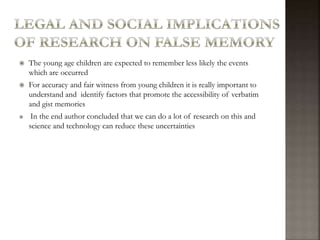 False memory research and its implications on children | PPTX