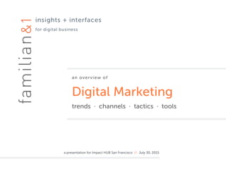 an overview of
Digital Marketing
trends · channels · tactics · tools
a presentation for Impact HUB San Francisco // July 30, 2015
insights + interfaces
for digital business
 