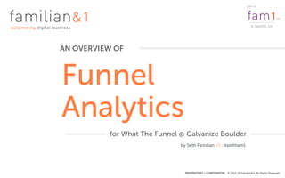 PROPRIETARY + CONFIDENTIAL © 2012-18 Familian&1, All Rights Reserved
Funnel
Analytics
AN OVERVIEW OF
by Seth Familian // @sethfam1
for What The Funnel @ Galvanize Boulder
 
