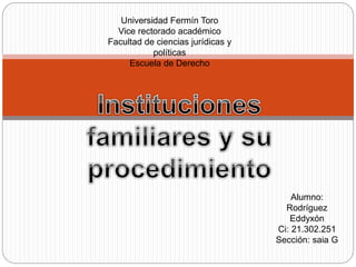 Universidad Fermín Toro
Vice rectorado académico
Facultad de ciencias jurídicas y
políticas
Escuela de Derecho
Alumno:
Rodríguez
Eddyxón
Ci: 21.302.251
Sección: saia G
 