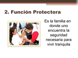 2. Función Protectora
Es la familia en
donde uno
encuentra la
seguridad
necesaria para
vivir tranquila
 