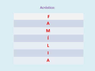 Acróstico:
F
A
M
Í
L
I
A
 