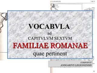 VOCABVLA  ad  CAPITVLVM SEXTVM FAMILIAE ROMANAE quae pertinent COMPOSVIT ANSGARIVS LEGIONENSIS 