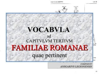 VOCABVLA  ad  CAPITVLVM TERTIVM FAMILIAE ROMANAE quae pertinent COMPOSVIT ANSGARIVS LEGIONENSIS 