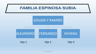 EDILMA Y RAMIRO
ALEJANDRO
Hijo 1

FERNANDO

VIVIANA

Hijo 2

Hijo 3

Carlos Espinosa

1

 