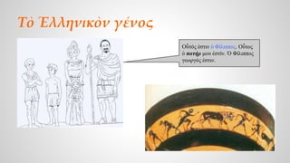 Τὸ Ἑλληνικὸν γένος 
Οὗτός ἐστιν ὁ Φίλιππος. Οὗτος 
ὁ πατήρ μου ἐστίν. Ὁ Φίλιππος 
γεωργός ἐστιν. 
 