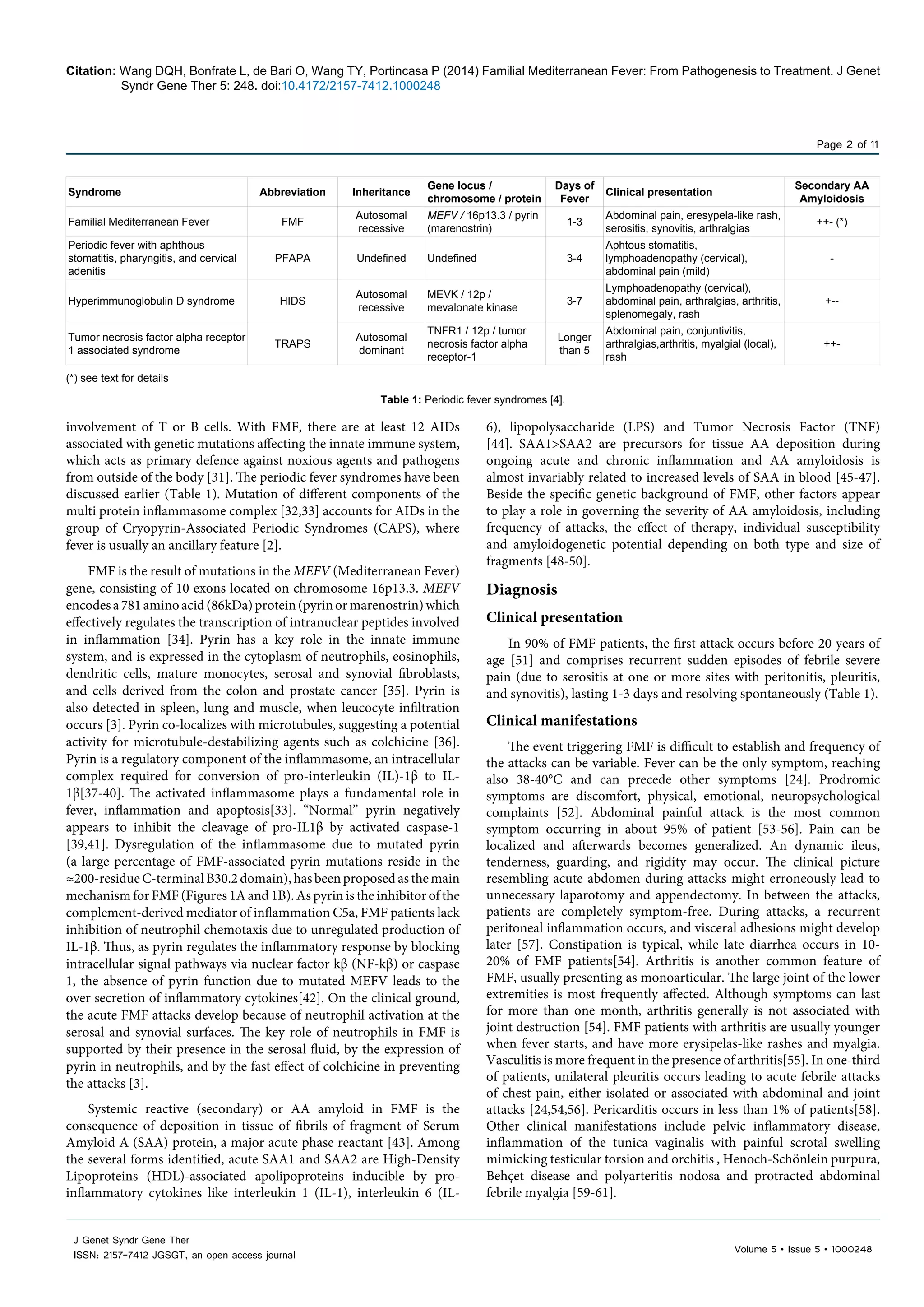 Familial Mediterranean Fever: from pathogenesis to treatment | PDF