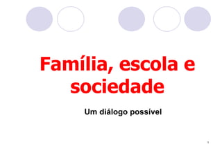 Família, escola e
  sociedade
    Um diálogo possível



                          1
 