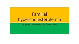 Familial
hypercholesterolemia
Heterozygous does better than Homozygous
 