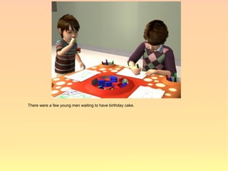 There were a few young men waiting to have birthday cake.
 