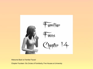 Welcome Back to Familiar Faces!

Chapter Fourteen: Six Circles of Familiarity, Five Houses at University
 