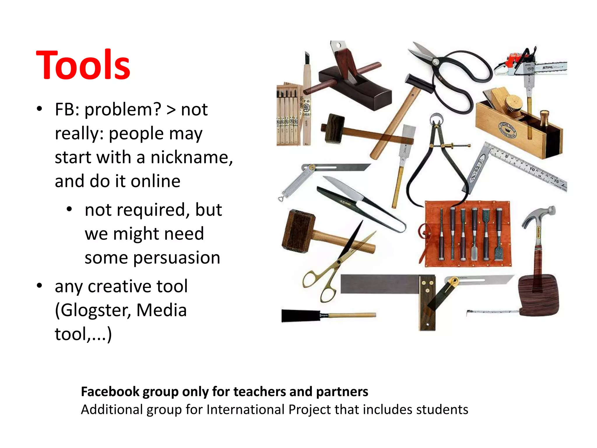 maybe on FB maybe not moderate / listening and participating / member of the team / no criticisms not a chief 