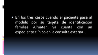 A partir del primer punto, los miembros podrán si así lo requieren; formar parte de nuestros programas de medicina preventiva que lanzamos en nuestro primer año.Control PerinatalGeriatríaSíndrome Metabólico (Obesidad, Hipertensión arterial, diabetes mellitus, dislipidemia)Insuficiencia Renal en le programa de Hemodialisis.Al proporcionar cuidados de salud familiar otorgamos la tranquilidad al saber que Hospital Almater  y su staff médico estaremos al pendiente de la salud de su familia.