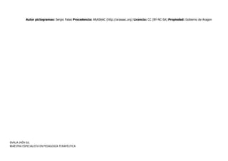 EMILIA JAÉN GIL
MAESTRA ESPECIALISTA EN PEDAGOGÍA TERAPÉUTICA
Autor pictogramas: Sergio Palao Procedencia: ARASAAC (http://arasaac.org) Licencia: CC (BY-NC-SA) Propiedad: Gobierno de Aragon