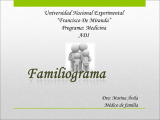 Universidad Nacional Experimental
“Francisco De Miranda”
Programa: Medicina
ADI
Dra: Marina Ávila
Médico de familia
 