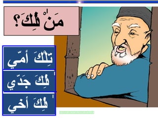 
‫ك‬َ ‫ل‬ْ‫ت‬ِ ‫أ‬‫مي‬ّ‫ي‬ ‫أ‬ ‫ك‬َ ‫ل‬ْ‫ت‬ِ ‫أ‬‫مي‬ّ‫ي‬ ‫أ‬
‫ك‬َ ‫ل‬ِ ‫أ‬‫ذ‬ ٰ‫دي‬ّ‫ي‬‫ج‬َ ‫ك‬َ ‫ل‬ِ ‫أ‬‫ذ‬ ٰ‫دي‬ّ‫ي‬‫ج‬َ
‫ك‬َ ‫ل‬ِ ‫أ‬‫ذ‬ ٰ‫أخي‬ ‫ك‬َ ‫ل‬ِ ‫أ‬‫ذ‬ ٰ‫أخي‬
‫ك؟‬َ ‫ل‬ِ ‫أ‬‫ذ‬ ‫ن‬ْ ‫م‬َٰ
 