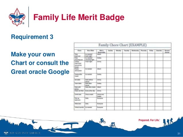 Boy Scout Family Life Chore Chart