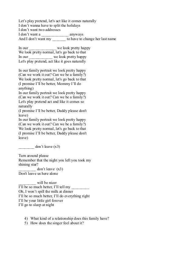 Family Portrait Lyrics By Pink