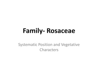 Family- Rosaceae
Systematic Position and Vegetative
Characters
 