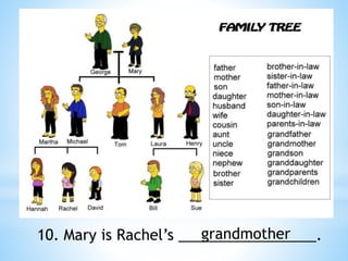 10. Mary is Rachel’s _________________.
grandmother
 