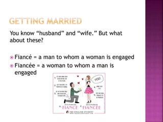 Sometimes a marriage doesn’t just end in
divorce.
 Widow = a woman whose husband has died
 Widower = a man whose wife ha...