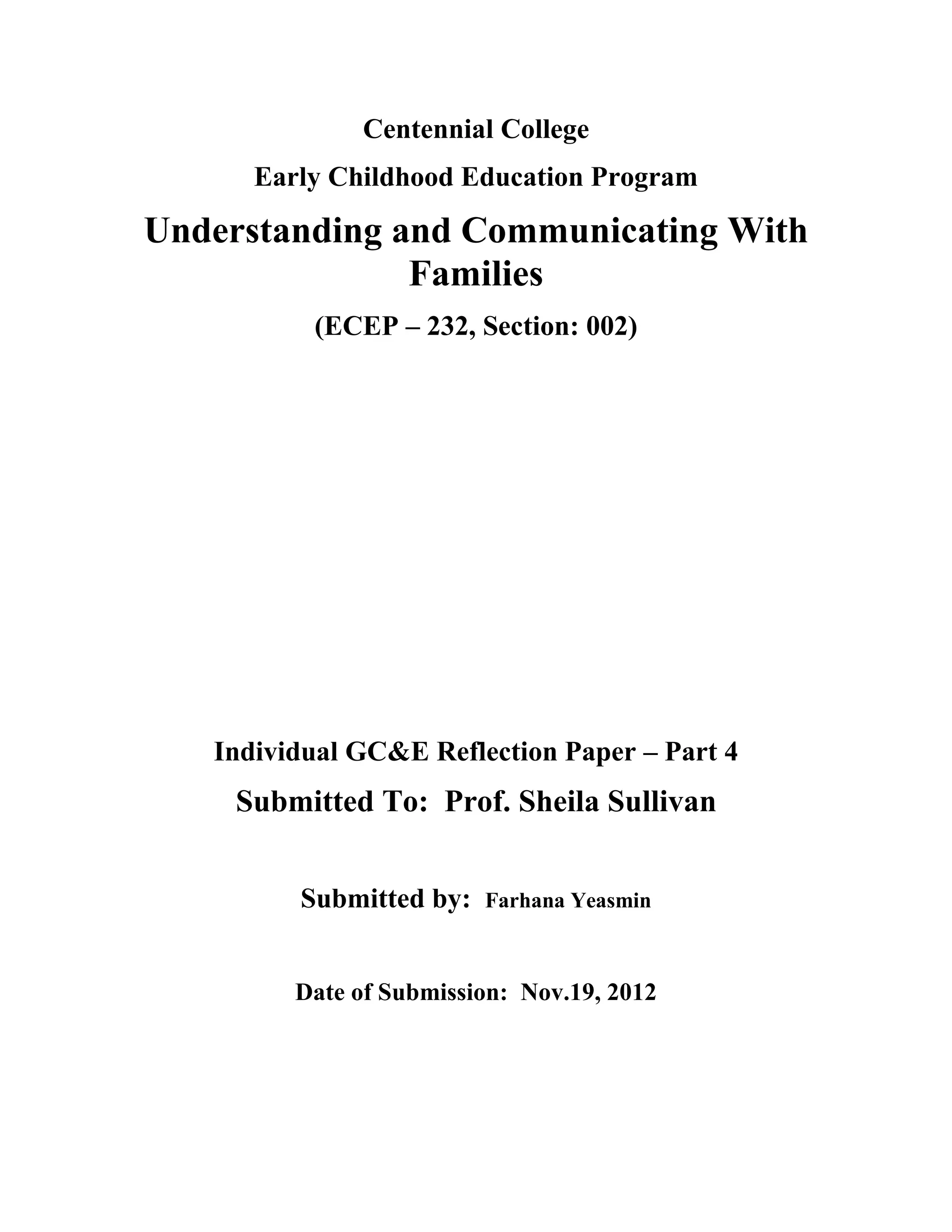 Family assignment reflection | PDF