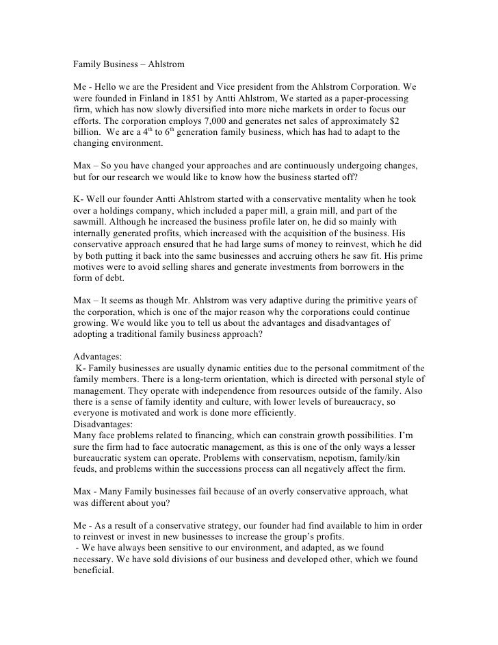family business ahlstrom skit advantages disadvantages fb family business essay