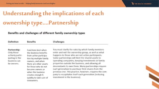 Understandingthe implications of each
ownership type….Partnership
Putting your home in order - Helping family businesses reach new heights:
 