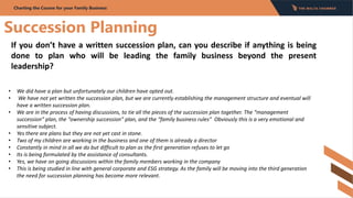 Succession Planning
If you don’t have a written succession plan, can you describe if anything is being
done to plan who wi...