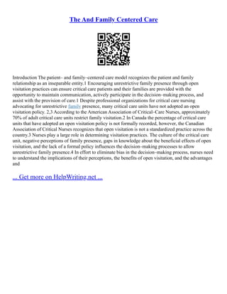 Family Centered Care Framework | PDF
