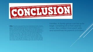 Clans.Clans. The clan is an important unit in Aboriginal society, having
its own name and territory, and is the land-owning unit. A clan is a
group of about 40-50 people with a common territory and
totems, and having their own group name. It consists of groups of
extended families. Generally, men born into the clan remain in
the clan territory. This is called a patrilineal group.Not all members
of a clan live on the clan territory. The sisters and daughters of
one clan go to live on their husbands' clan territory, if that is the
tradition for that tribe.  Although a clan has its own territory,
members of one clan will live with another, for the wives of the
clansmen have come from clans of the opposite moiety. One
can think of this in European terms as if a woman marries a man,
but does not change her surname to his. If her surname were her
clan name, then despite marrying a man from another clan, her
clan name remains and she still belongs to the clan of her father.

Families. A family group can be quite
large, consisting of a man and his
wives, the children from each wife,
and sometimes his parents or in-laws.
 