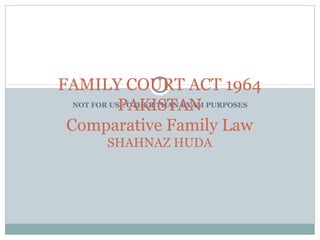 NOT FOR USE OTHER THAN EXAM PURPOSES
FAMILY COURT ACT 1964
PAKISTAN
Comparative Family Law
SHAHNAZ HUDA
 