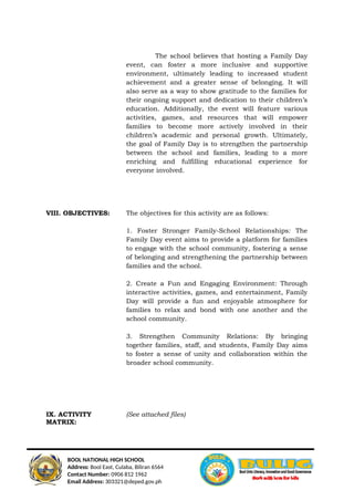 SAMPLE OF A FAMILY DAY ACTIVITY PROPOSAL IN SCHOOL | DOCX