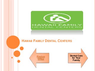 HAWAII FAMILY DENTAL CENTERS
Find an
Office
Dental Care
for Your
Family
 