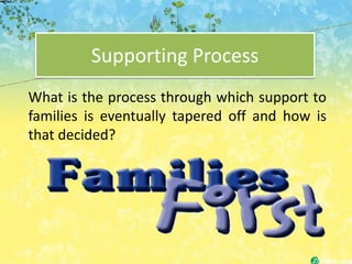 Supporting Process
What is the process through which support to
families is eventually tapered off and how is
that decided?
 