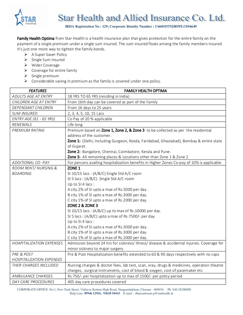 Star Health Insurance Coimbatore Family Health Optima Revised Premi 
