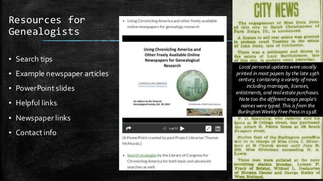 good news everyone family history found in vermont newspapers family history powerpoint presentation