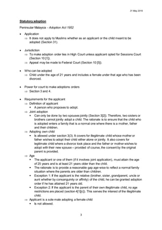 Family law - Customary and statutory adoption (Malaysia)