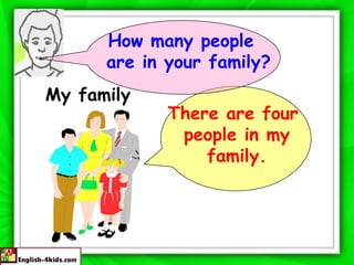 How many people
are in your family?
My family

There are four
people in my
family.

 