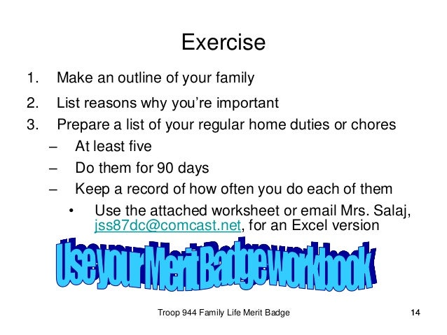 family life merit badge worksheet