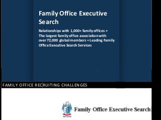 Family Office Executive
Search
Relationships with 1,000+ family offices +
The largest family office association with
over 72,000 global members = Leading Family
Office Executive Search Services

FAMILY OFFICE RECRUITING CHALLENGES

 