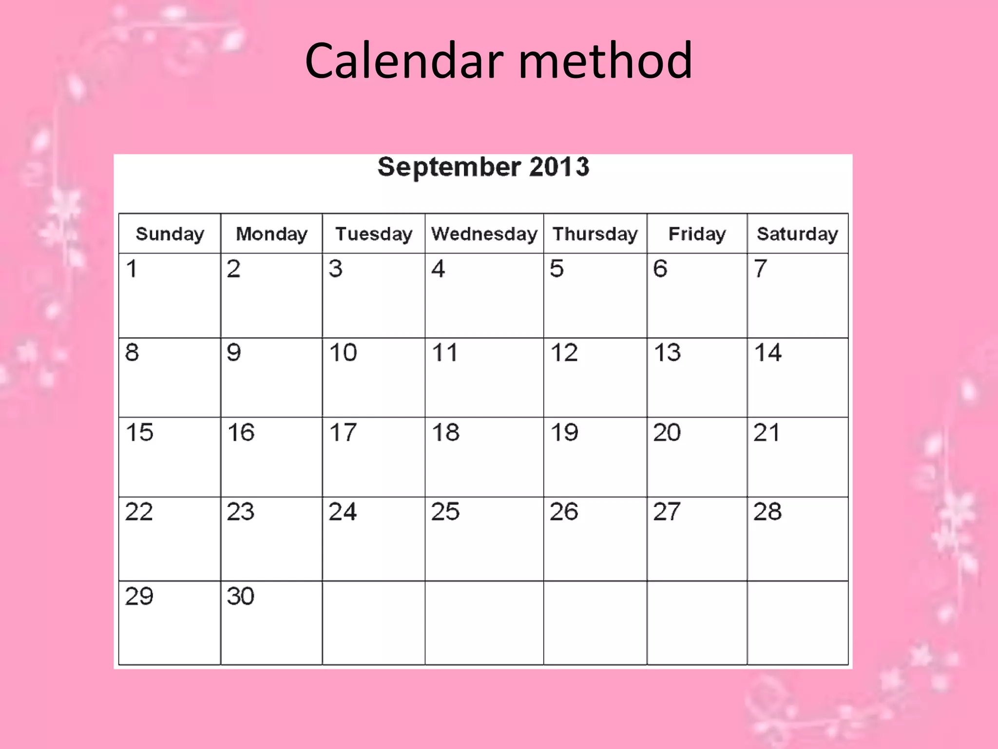 Calendar method