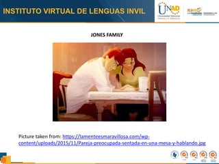 INSTITUTO VIRTUAL DE LENGUAS INVIL
JONES FAMILY
Picture taken from: https://lamenteesmaravillosa.com/wp-
content/uploads/2015/11/Pareja-preocupada-sentada-en-una-mesa-y-hablando.jpg
 