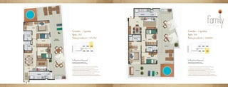 Garden - 3 quartos 
Apto. 104 
Área privativa = 124,80m2 
1 - O mobiliário, objetos, divisórias e equipamentos são mera sugestão e não farão parte da unidade autônoma; 
2 - Os revestimentos internos das unidades serão feitos conforme consta no memorial descritivo. 
3 - Os projetos de estrutura e instalações lançados nesta planta poderão sofrer pequenas alterações ao longo do 
desenvolvimento do projeto executivo, decorrentes de necessidades técnicas; 
4 - Esta planta poderá sofrer alterações decorrentes do atendimento das posturas municipais, concessionárias e do local; 
5 - A área privativa contempla a espessura de paredes internas em eixo e externas na totalidade. 
6 - (Apenas para os gardens) Piscina, deck, churrasqueira e bancada externa não fazem parte da unidade autônoma. 
Serão entregues os pontos para execução por parte do proprietário. Poderão ser oferecidos kits opcionais durante a construção. 
Garden - 3 quartos 
Apto. 103 
Área privativa = 119,17m2 
1 - O mobiliário, objetos, divisórias e equipamentos são mera sugestão e não farão parte da unidade autônoma; 
2 - Os revestimentos internos das unidades serão feitos conforme consta no memorial descritivo. 
3 - Os projetos de estrutura e instalações lançados nesta planta poderão sofrer pequenas alterações ao longo do 
desenvolvimento do projeto executivo, decorrentes de necessidades técnicas; 
4 - Esta planta poderá sofrer alterações decorrentes do atendimento das posturas municipais, concessionárias e do local; 
5 - A área privativa contempla a espessura de paredes internas em eixo e externas na totalidade. 
6 - (Apenas para os gardens) Piscina, deck, churrasqueira e bancada externa não fazem parte da unidade autônoma. 
Serão entregues os pontos para execução por parte do proprietário. Poderão ser oferecidos kits opcionais durante a construção. 
 