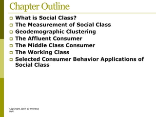 Chapter Outline
Copyright 2007 by Prentice
Hall
 What is Social Class?
 The Measurement of Social Class
 Geodemographic...
