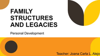 FAMILY
STRUCTURES
AND LEGACIES
Personal Development
Teacher: Joana Carla L. Alejo
 