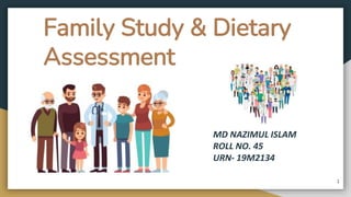 Family Study & Dietary
Assessment
MD NAZIMUL ISLAM
ROLL NO. 45
URN- 19M2134
1
 